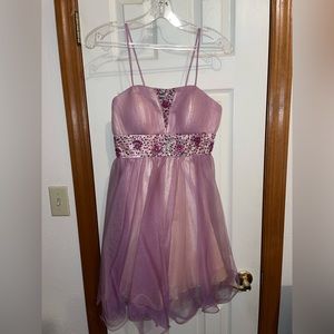 Purple short formal dress w/ spaghetti straps and gems